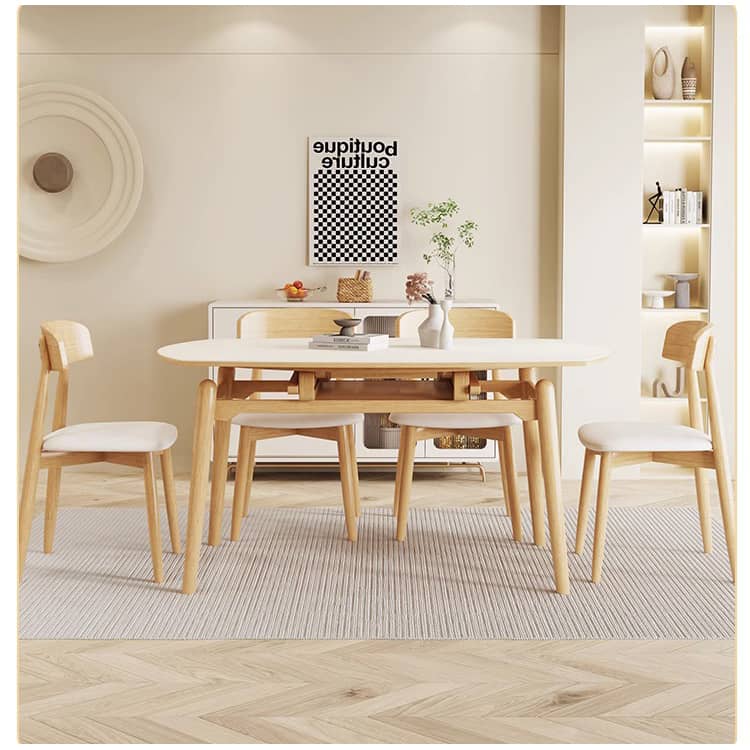 Elegant White Rubber Wood Dining Table with Durable Sintered Stone Top ybn-391