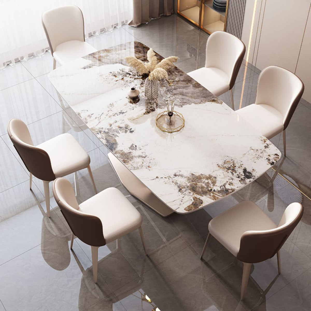 Elegant White Sintered Stone Table - Durable & Stylish Furniture ybn-393