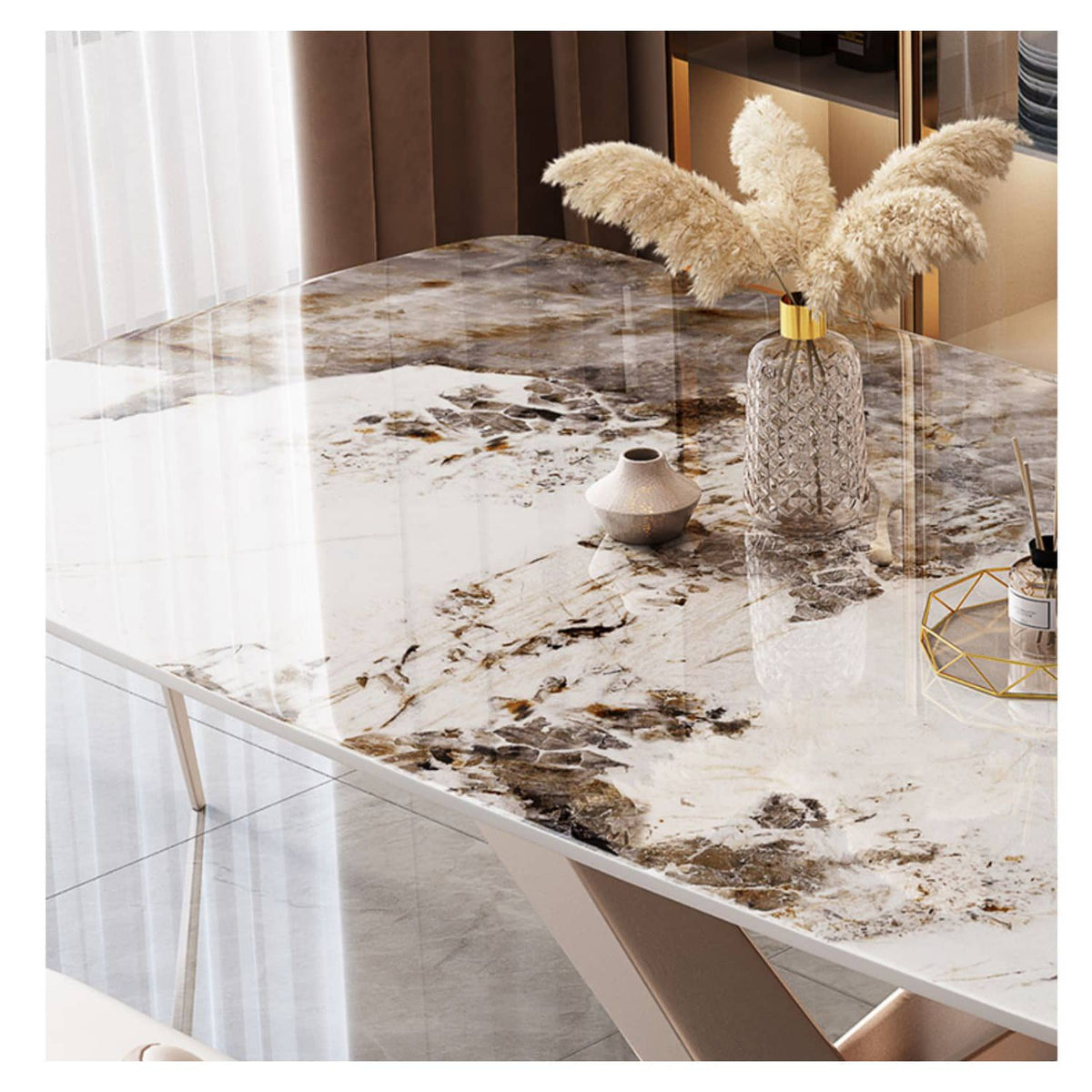 Elegant White Sintered Stone Table - Durable & Stylish Furniture ybn-393