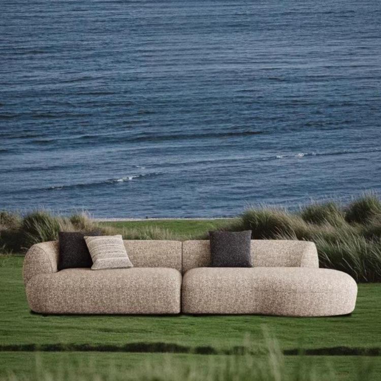 Mid-Century Cotton-Linen Fabric Chaise Sofa, Straight-Line Asymmetrical 3-Seater with Single Armrest yh-0207-44