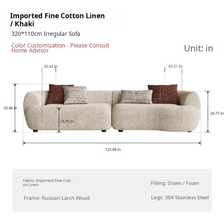 Mid-Century Cotton-Linen Fabric Chaise Sofa, Straight-Line Asymmetrical 3-Seater with Single Armrest yh-0207-44