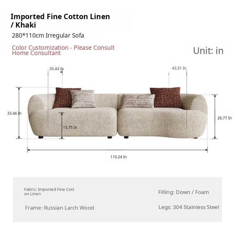 Mid-Century Cotton-Linen Fabric Chaise Sofa, Straight-Line Asymmetrical 3-Seater with Single Armrest yh-0207-44
