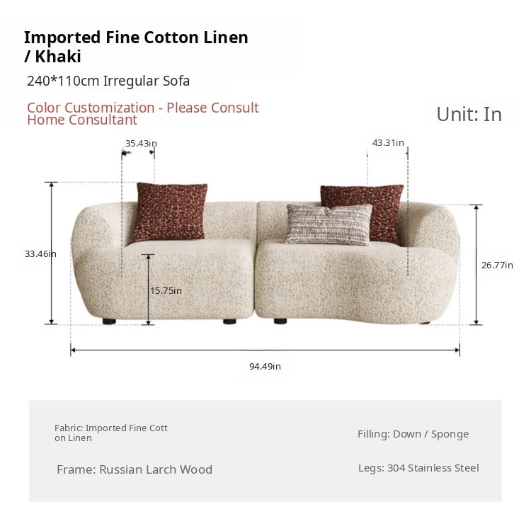 Mid-Century Cotton-Linen Fabric Chaise Sofa, Straight-Line Asymmetrical 3-Seater with Single Armrest yh-0207-44