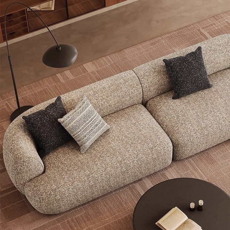 Mid-Century Cotton-Linen Fabric Chaise Sofa, Straight-Line Asymmetrical 3-Seater with Single Armrest yh-0207-44