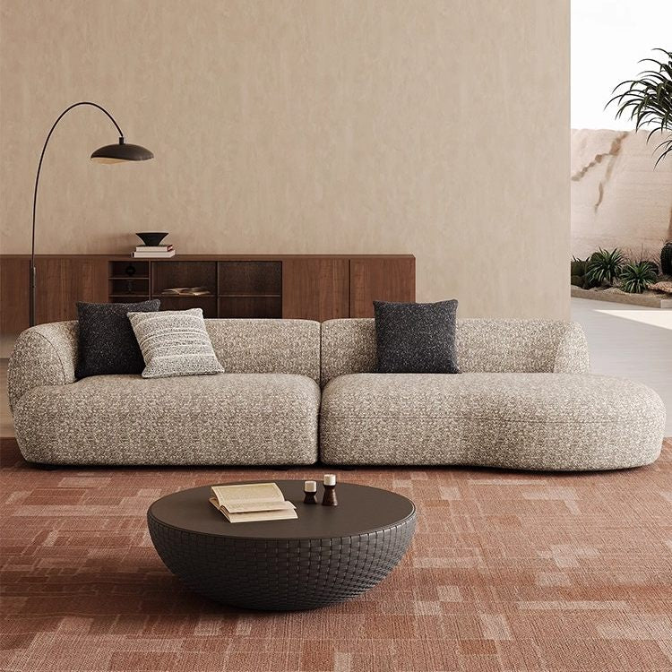 Mid-Century Cotton-Linen Fabric Chaise Sofa, Straight-Line Asymmetrical 3-Seater with Single Armrest yh-0207-44