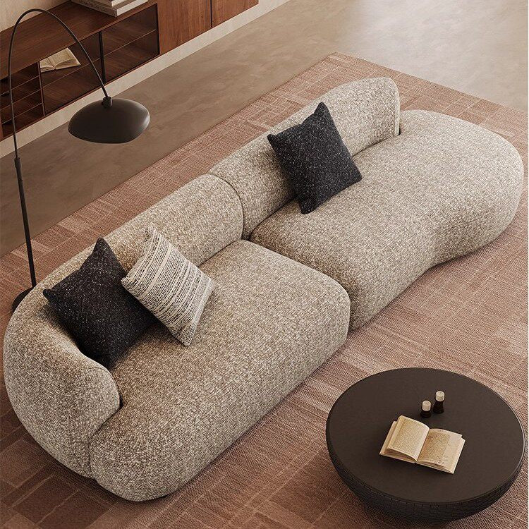 Mid-Century Cotton-Linen Fabric Chaise Sofa, Straight-Line Asymmetrical 3-Seater with Single Armrest yh-0207-44
