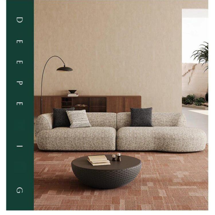 Mid-Century Cotton-Linen Fabric Chaise Sofa, Straight-Line Asymmetrical 3-Seater with Single Armrest yh-0207-44