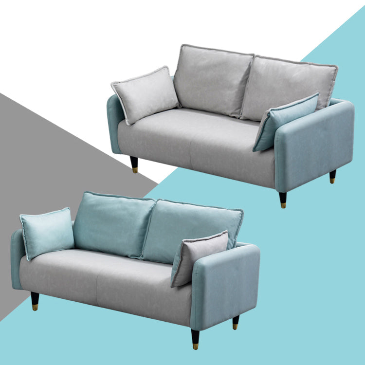 Contemporary Multi-Color Fabric Sofa in Mint Green, Light Gray, Orange, Blue, and Red with Wood Accents yr-120