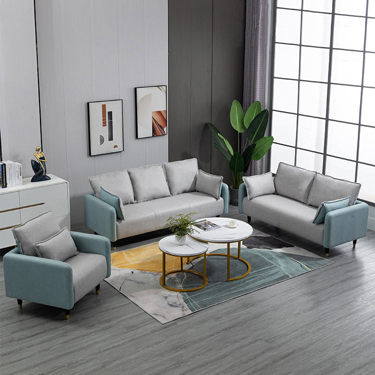 Contemporary Multi-Color Fabric Sofa in Mint Green, Light Gray, Orange, Blue, and Red with Wood Accents yr-120