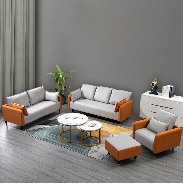 Contemporary Multi-Color Fabric Sofa in Mint Green, Light Gray, Orange, Blue, and Red with Wood Accents yr-120