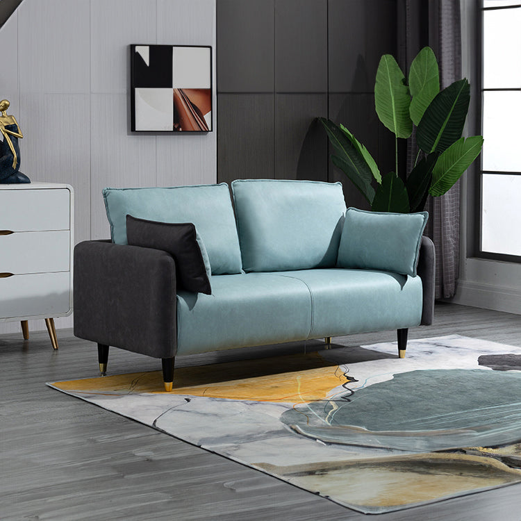 Contemporary Multi-Color Fabric Sofa in Mint Green, Light Gray, Orange, Blue, and Red with Wood Accents yr-120