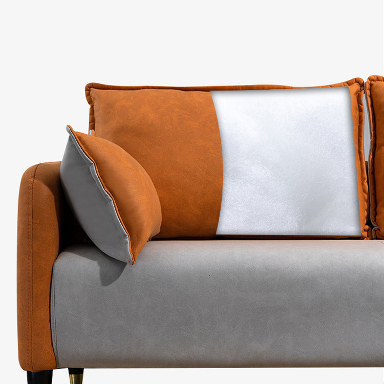 Contemporary Multi-Color Fabric Sofa in Mint Green, Light Gray, Orange, Blue, and Red with Wood Accents yr-120