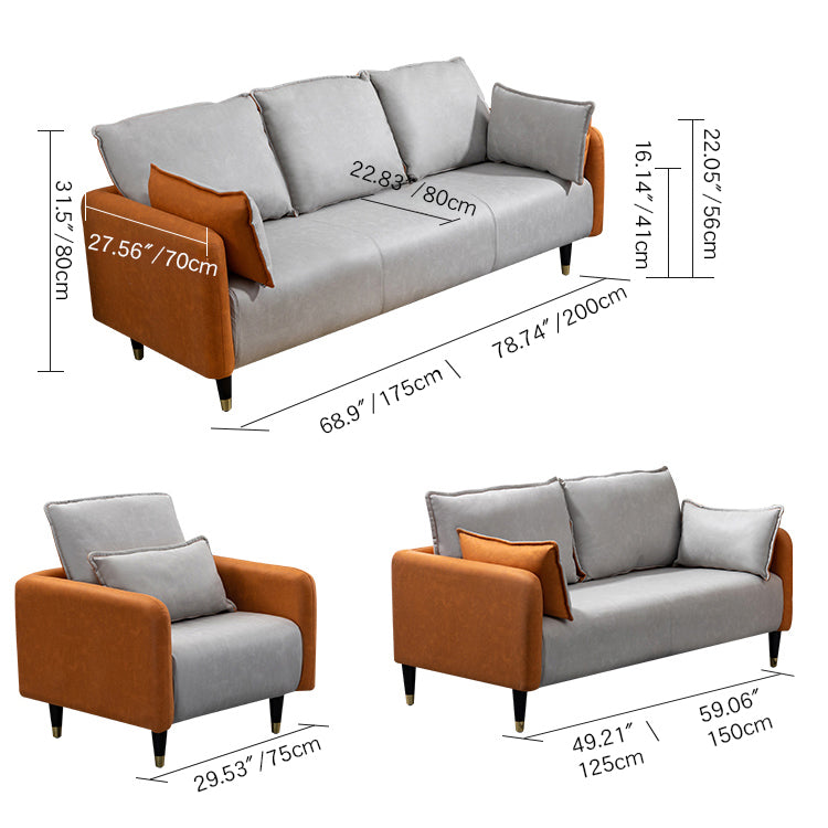 Contemporary Multi-Color Fabric Sofa in Mint Green, Light Gray, Orange, Blue, and Red with Wood Accents yr-120