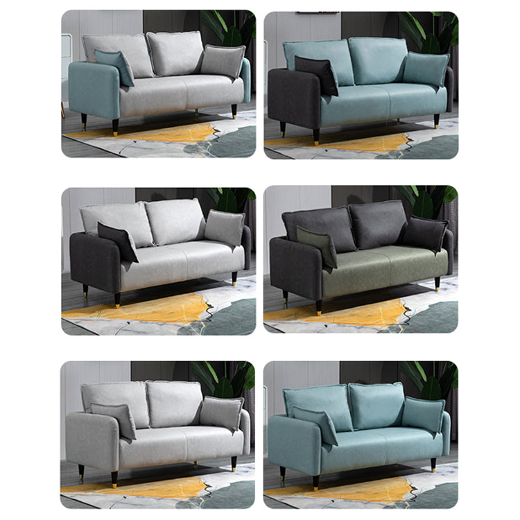 Contemporary Multi-Color Fabric Sofa in Mint Green, Light Gray, Orange, Blue, and Red with Wood Accents yr-120