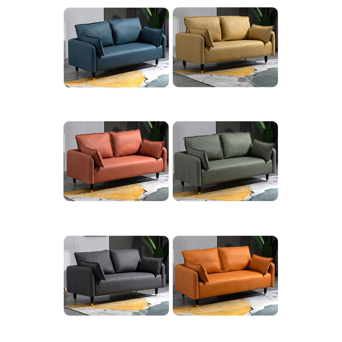 Contemporary Multi-Color Fabric Sofa in Mint Green, Light Gray, Orange, Blue, and Red with Wood Accents yr-120