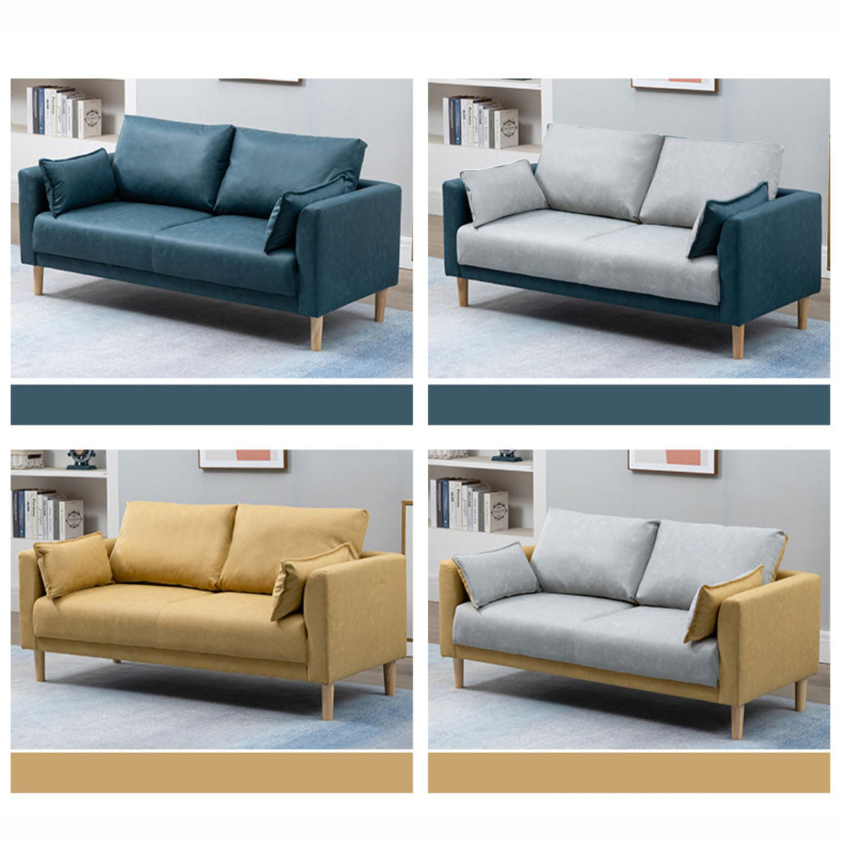 Stylish Multi-Color Techno Fabric Sofa with Wooden Accents – Brighten Your Living Space yr-121