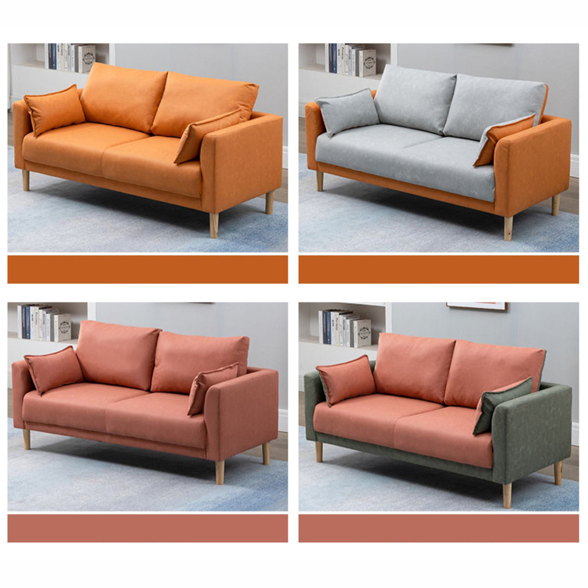 Stylish Multi-Color Techno Fabric Sofa with Wooden Accents – Brighten Your Living Space yr-121