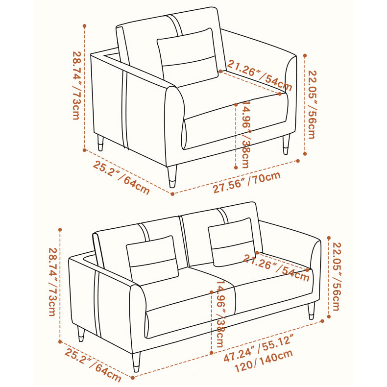 Contemporary Sofa Collection - Brown, Orange, Mint Green, Blue, Gray & Off-White in Wood & Techno Fabric yr-122