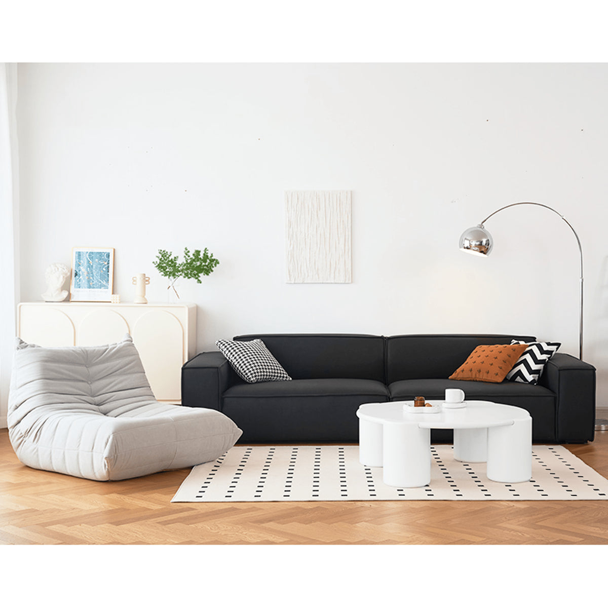 Modern Pine Techno Fabric Sofa in Sleek Black and White Design yw-166