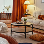 Stunning Black & Cherry Wood Tea Table with Glass Top and Rattan Weaving yw-169