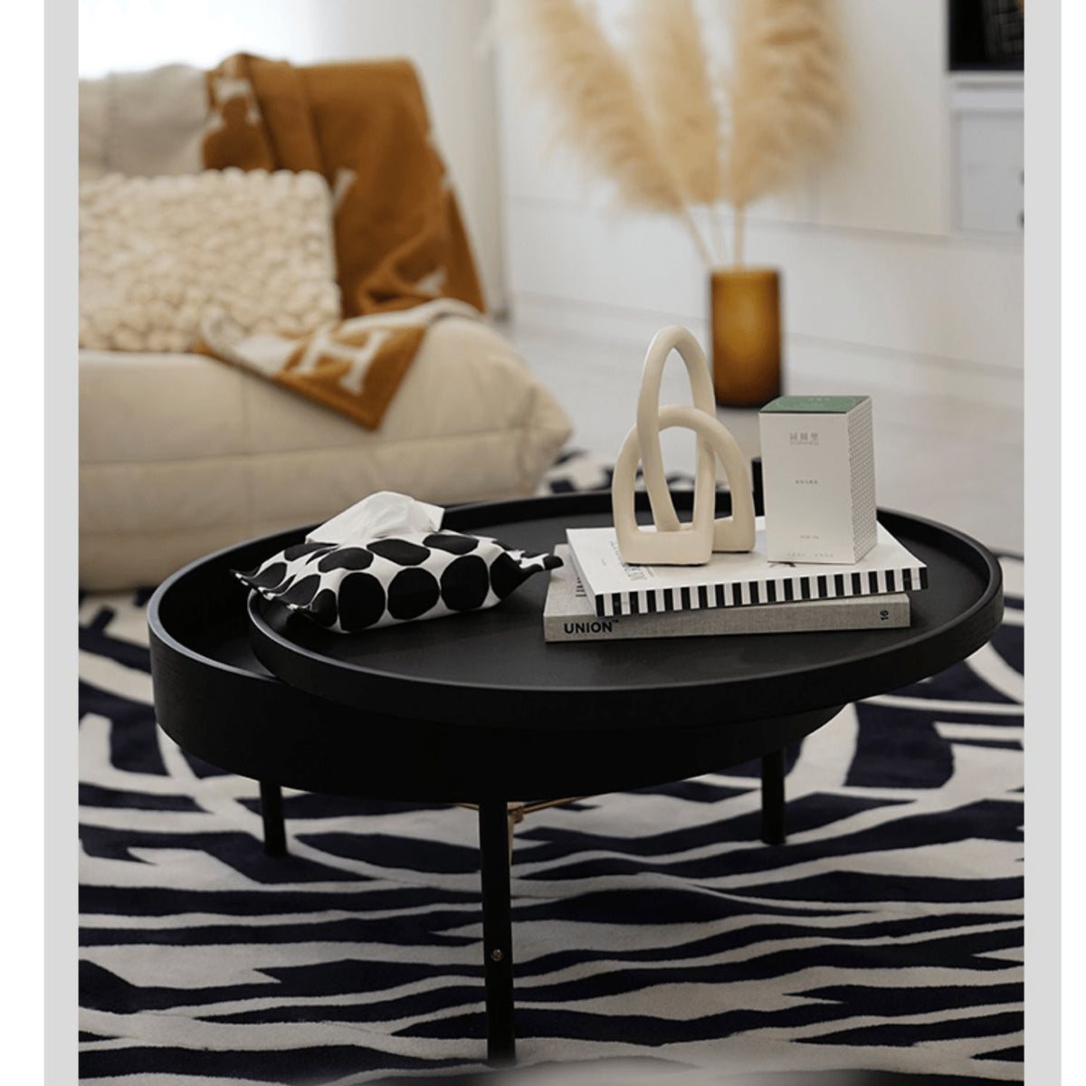 Elegant Black & Natural Wood Color Particle Board Tea Table - Stylish & Functional yw-179