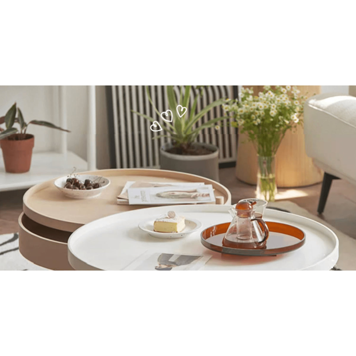 Modern White and Oak Tea Table - Sleek Particle Board Design yw-180