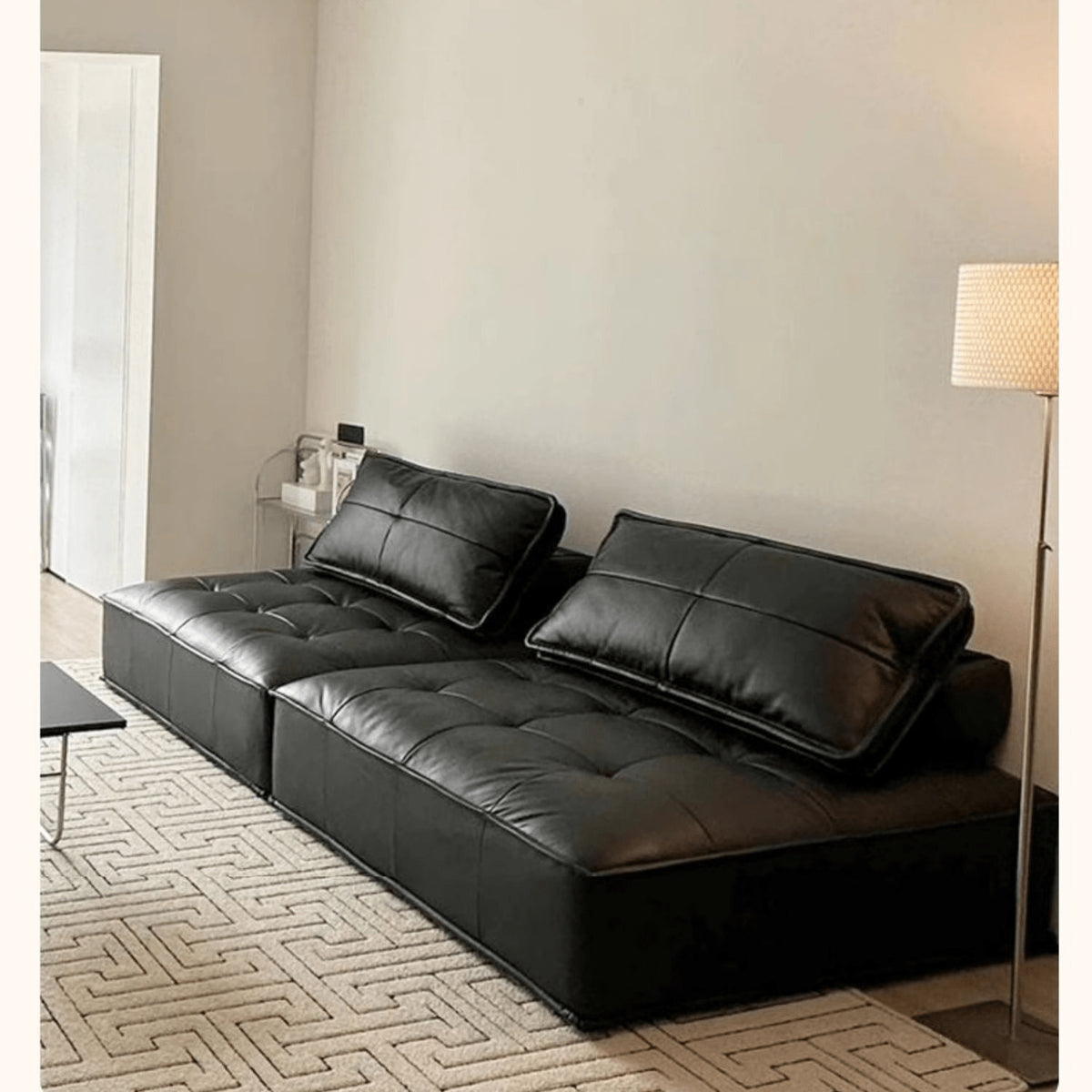 Stylish Modern Sofa in Light Gray and Brown Techno Fabric - Sleek Black Accents yw-181