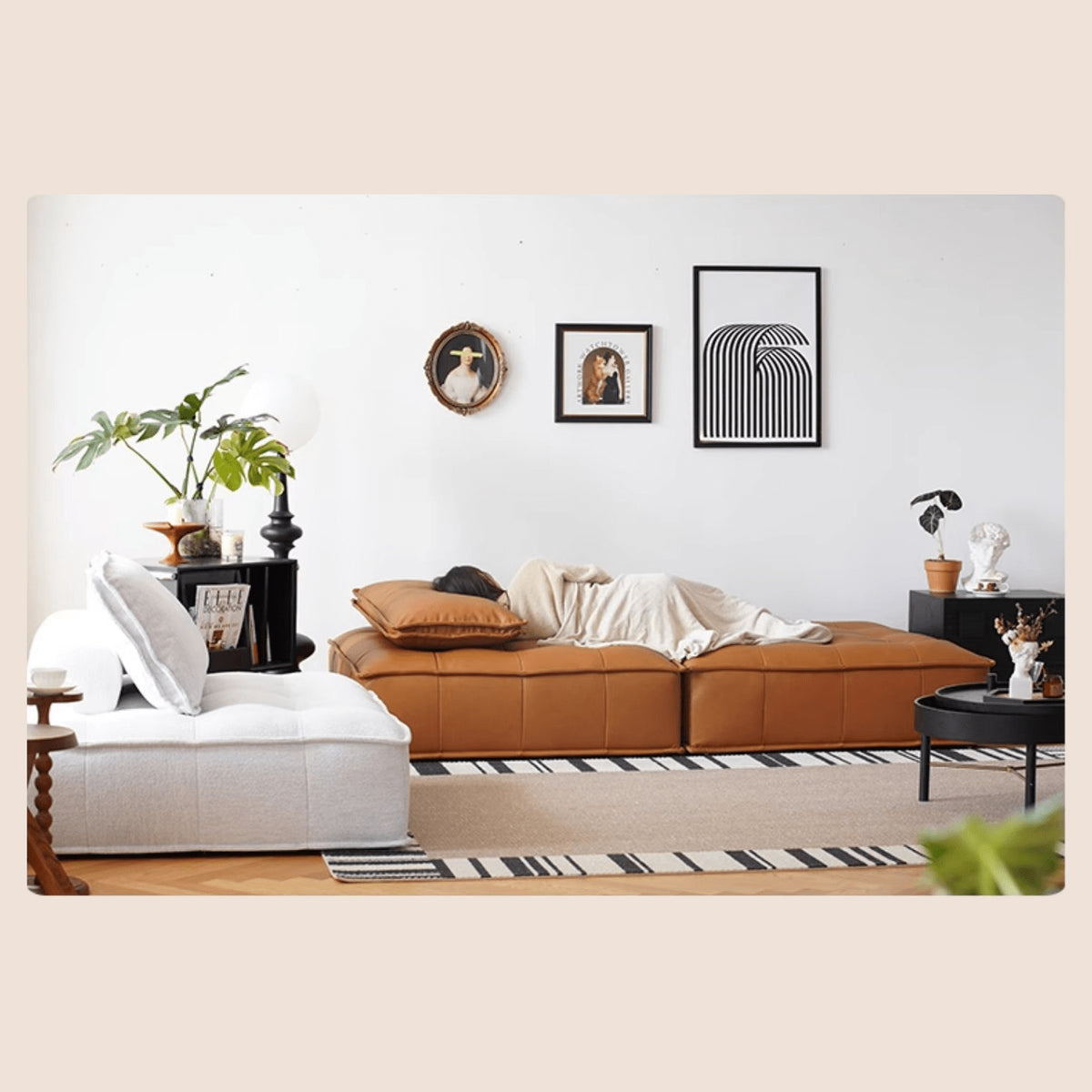 Stylish Modern Sofa in Light Gray and Brown Techno Fabric - Sleek Black Accents yw-181