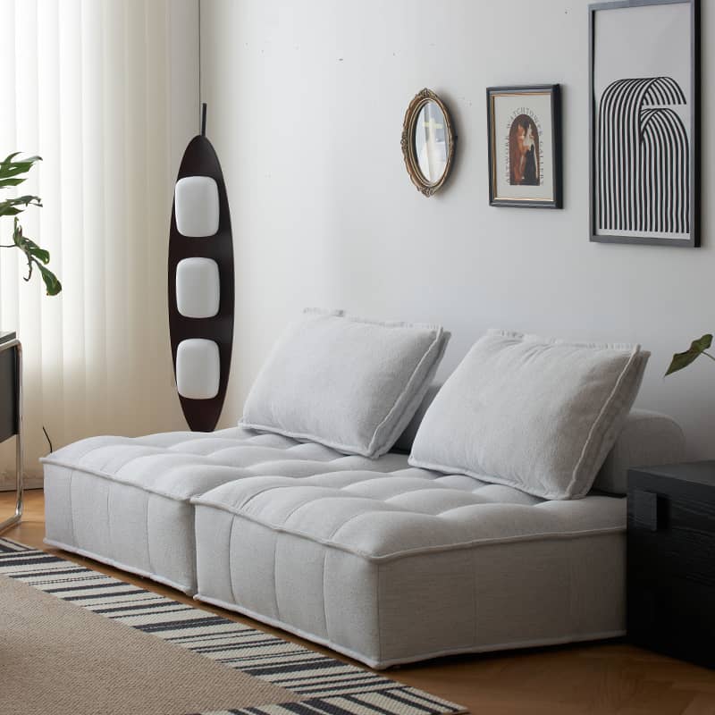 Stylish Modern Sofa in Light Gray and Brown Techno Fabric - Sleek Black Accents yw-181