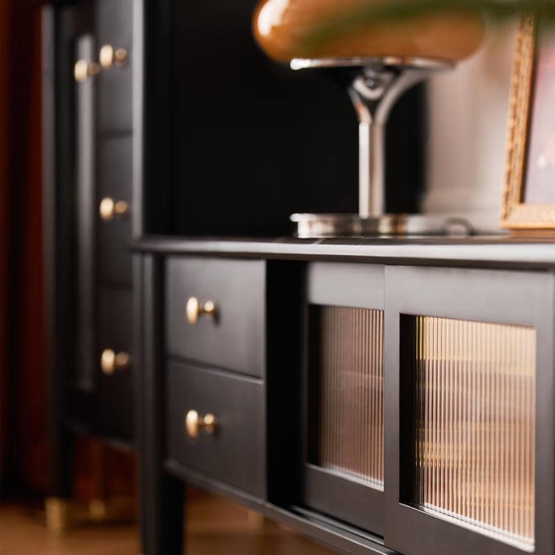 Stunning Black Oak Glass Display Cabinet with Sleek Particle Board Shelves yw-183