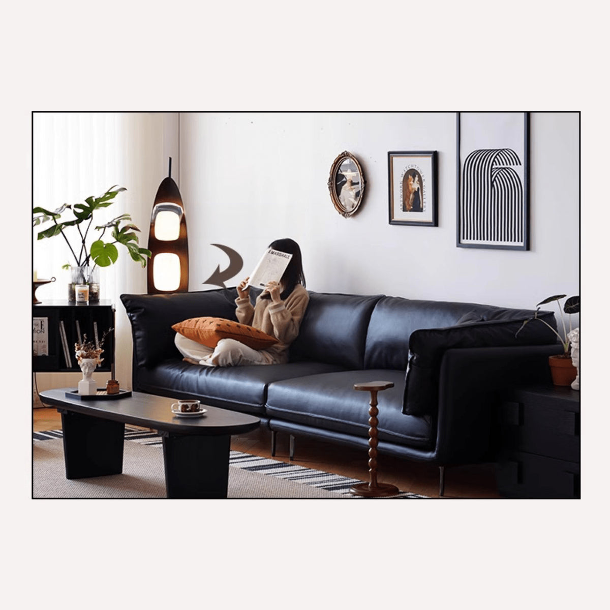 Modern Techno Fabric Sofa in Black, Light Brown, and White - Contemporary Elegant Design yw-196