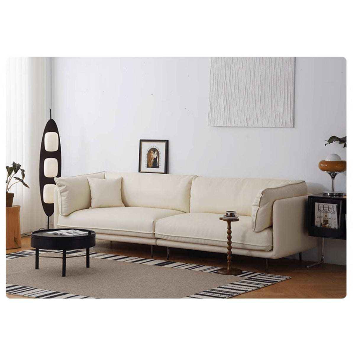 Modern Techno Fabric Sofa in Black, Light Brown, and White - Contemporary Elegant Design yw-196