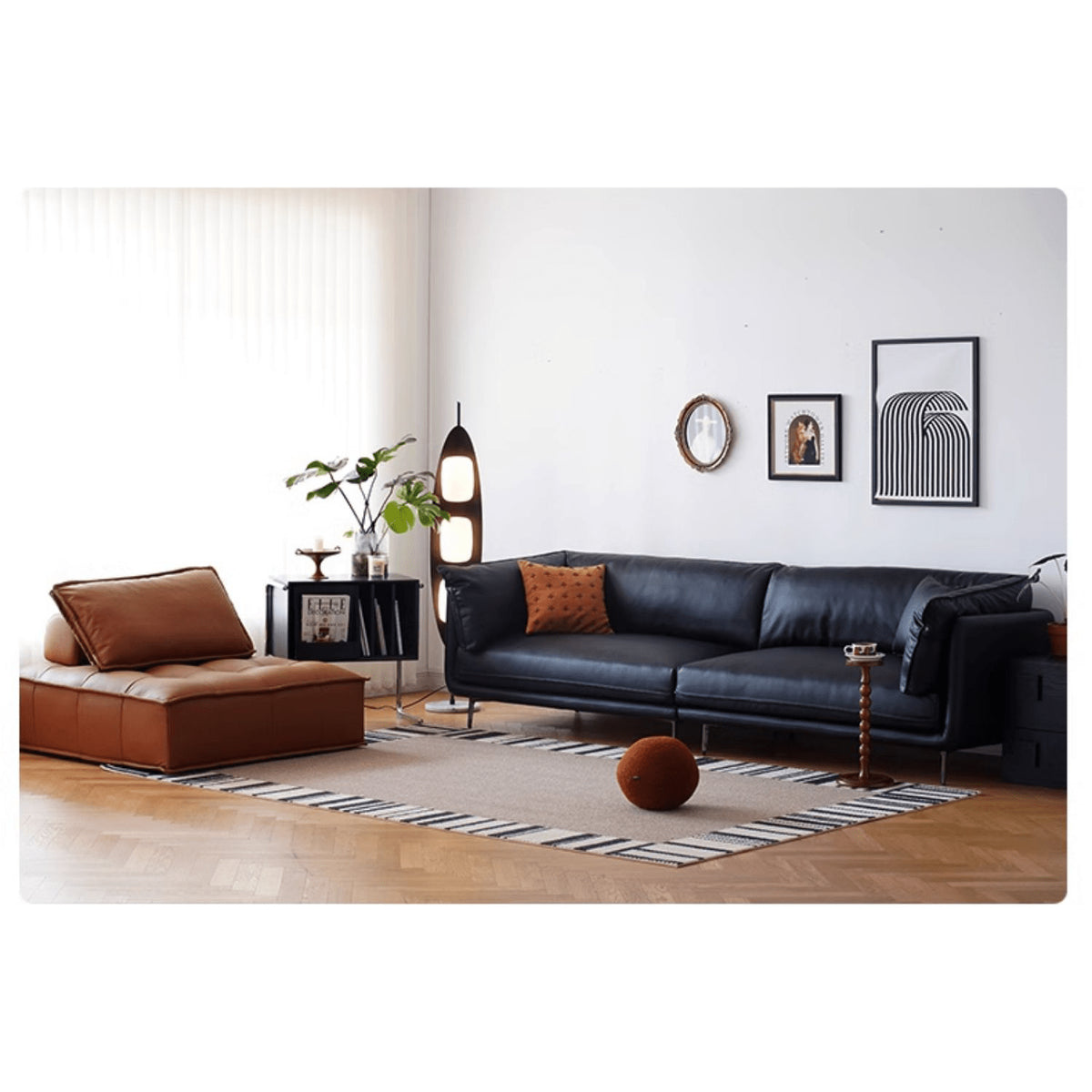 Modern Techno Fabric Sofa in Black, Light Brown, and White - Contemporary Elegant Design yw-196