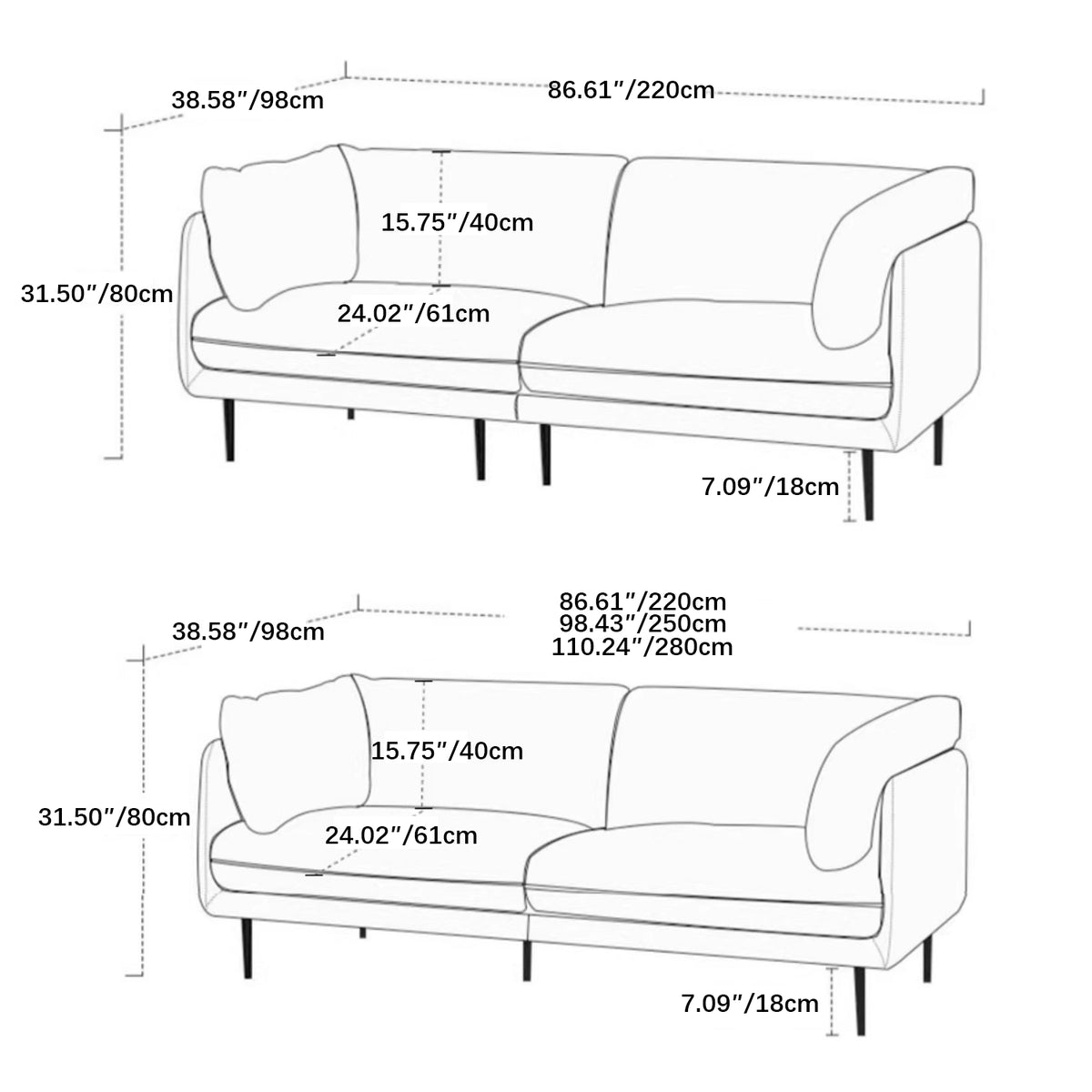 Modern Techno Fabric Sofa in Black, Light Brown, and White - Contemporary Elegant Design yw-196