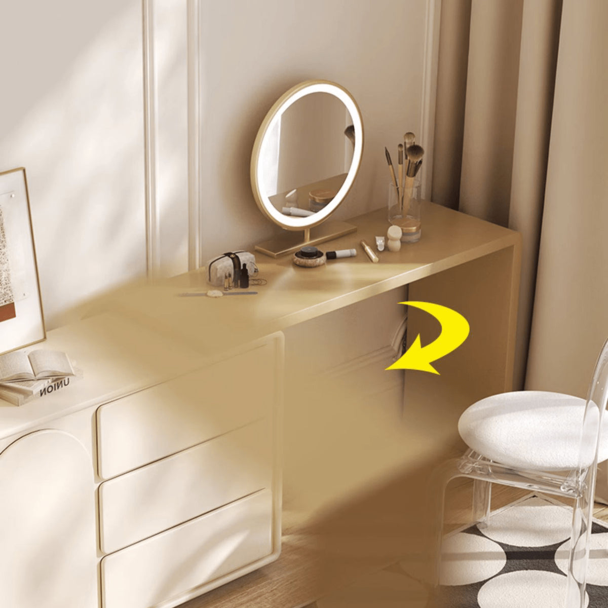 Chic Off White Makeup Table with Natural Wood Finish & Particle Board Construction yw-200