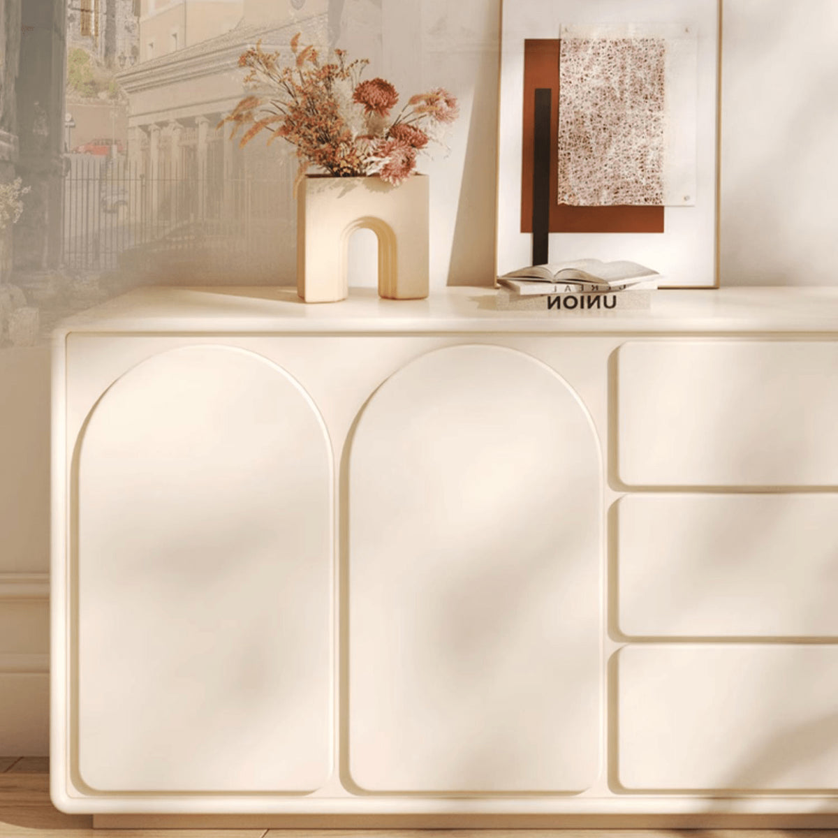 Chic Off White Makeup Table with Natural Wood Finish & Particle Board Construction yw-200