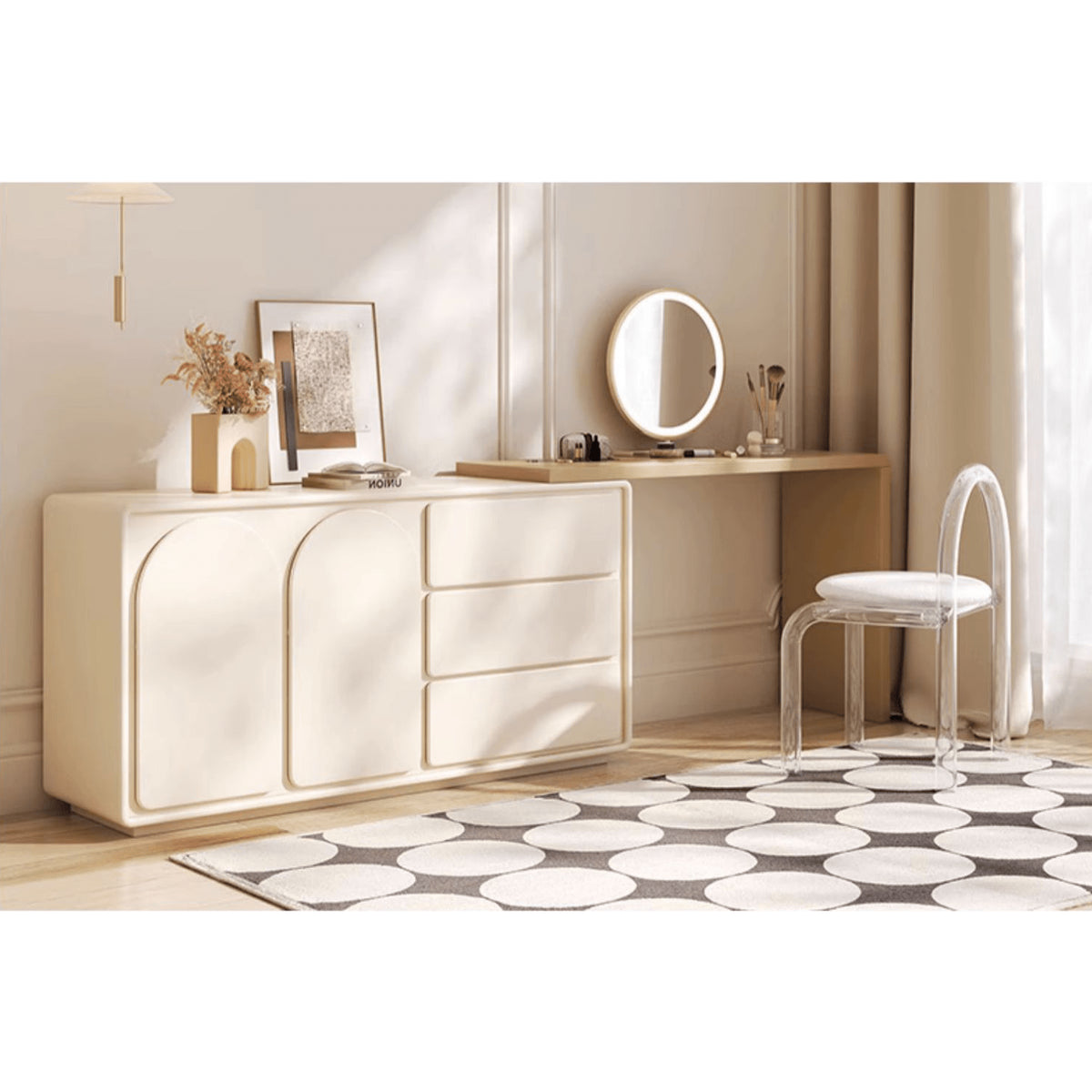 Chic Off White Makeup Table with Natural Wood Finish & Particle Board Construction yw-200