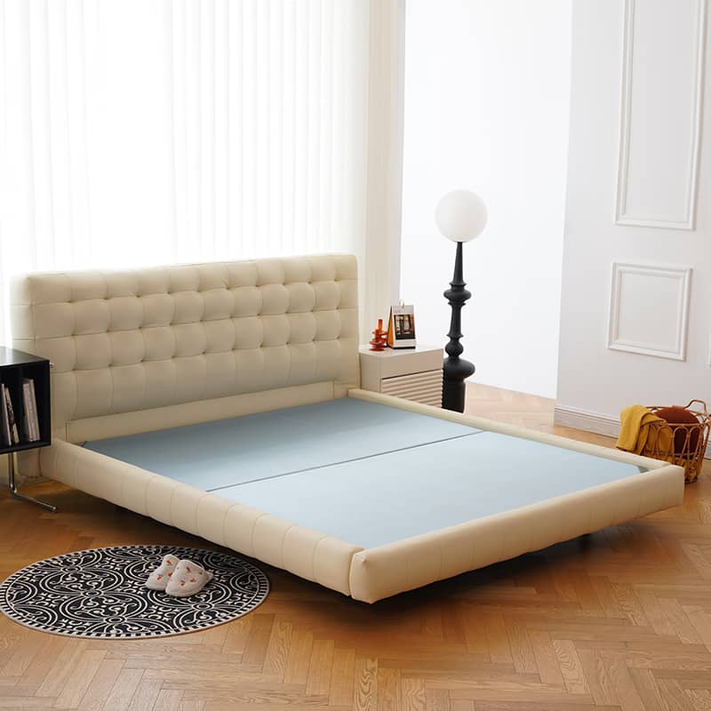 Luxurious Off-White & Black PU Leather Bed with Beech Wood Frame - Modern Elegance for Your Bedroom yw-201