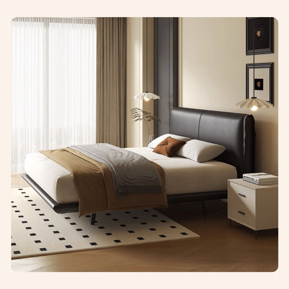 Sleek Black PU Leather Bed with Elegant Wood Frame - Stylish & Durable Design yw-202