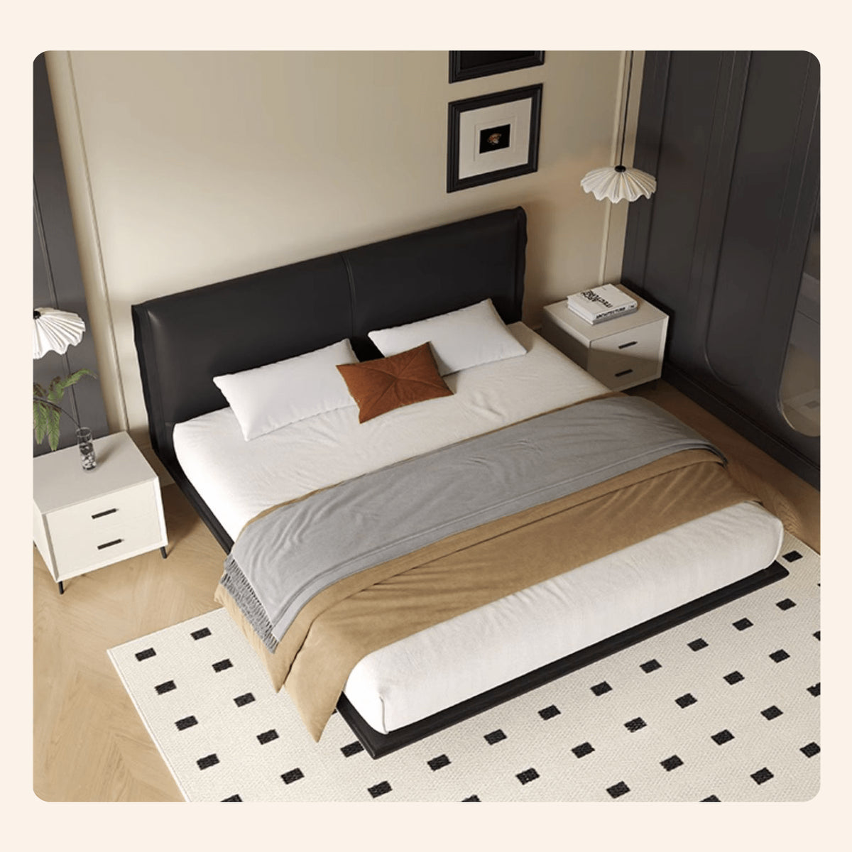 Sleek Black PU Leather Bed with Elegant Wood Frame - Stylish & Durable Design yw-202