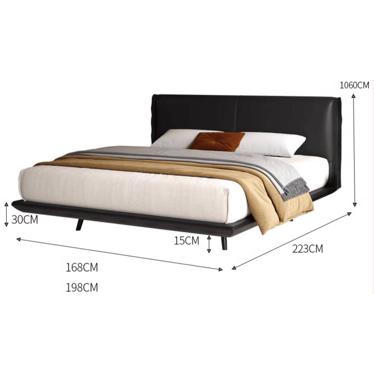 Sleek Black PU Leather Bed with Elegant Wood Frame - Stylish & Durable Design yw-202