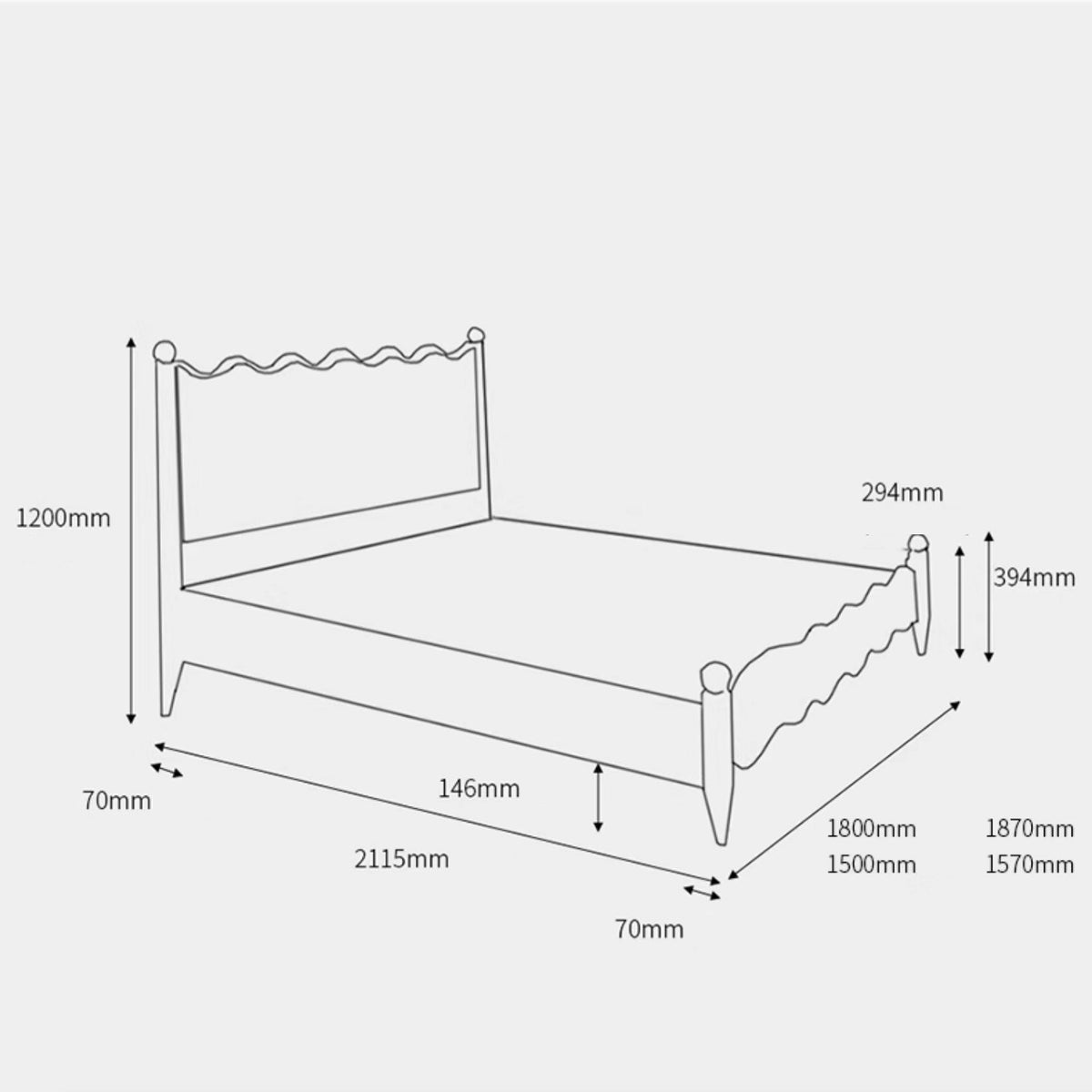 Elegant Bed Frame - Luxurious Brown Walnut Wood Finish yw-205