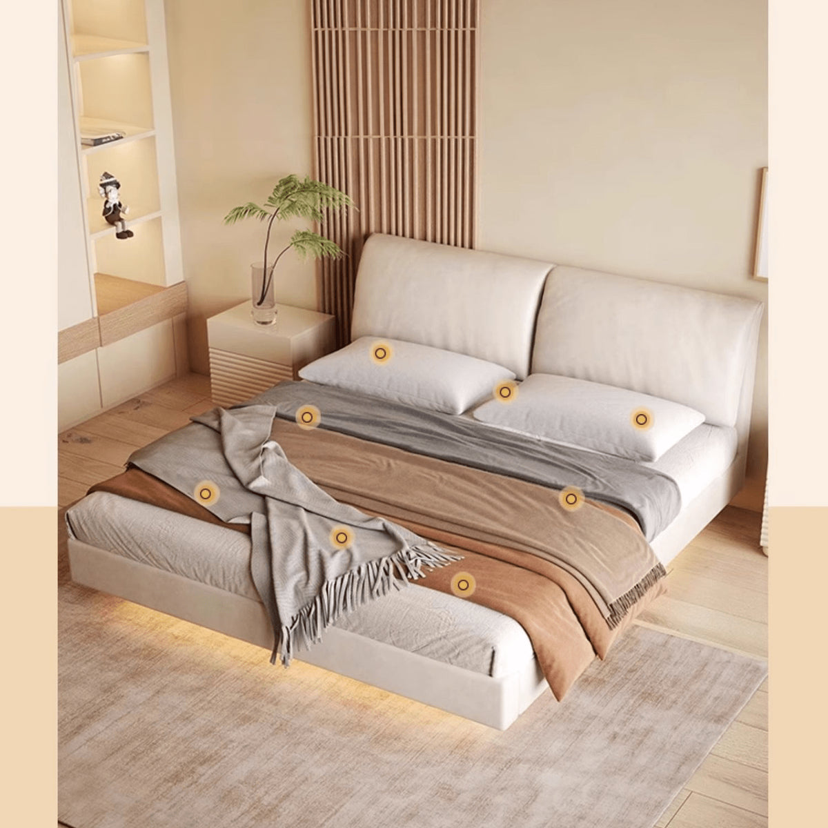 Off White Pine Bed in Premium Techno Fabric for Stylish Comfort yw-208