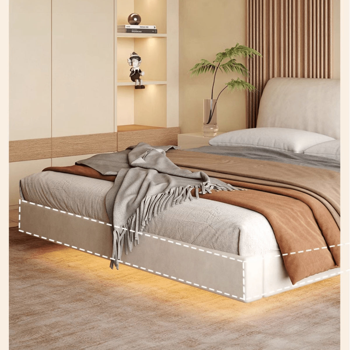 Off White Pine Bed in Premium Techno Fabric for Stylish Comfort yw-208