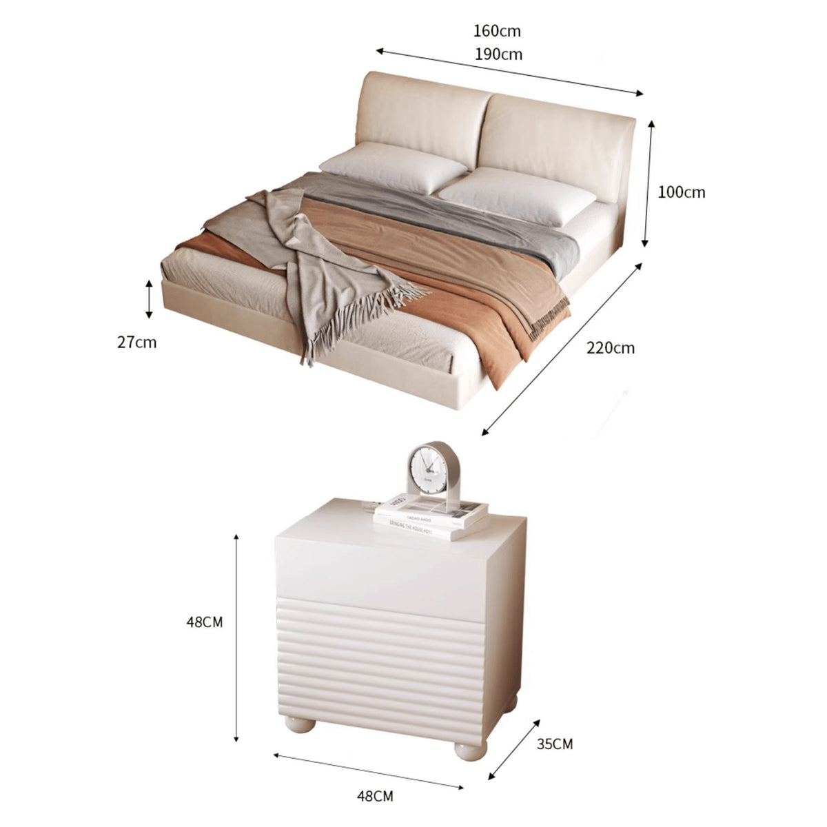 Off White Pine Bed in Premium Techno Fabric for Stylish Comfort yw-208