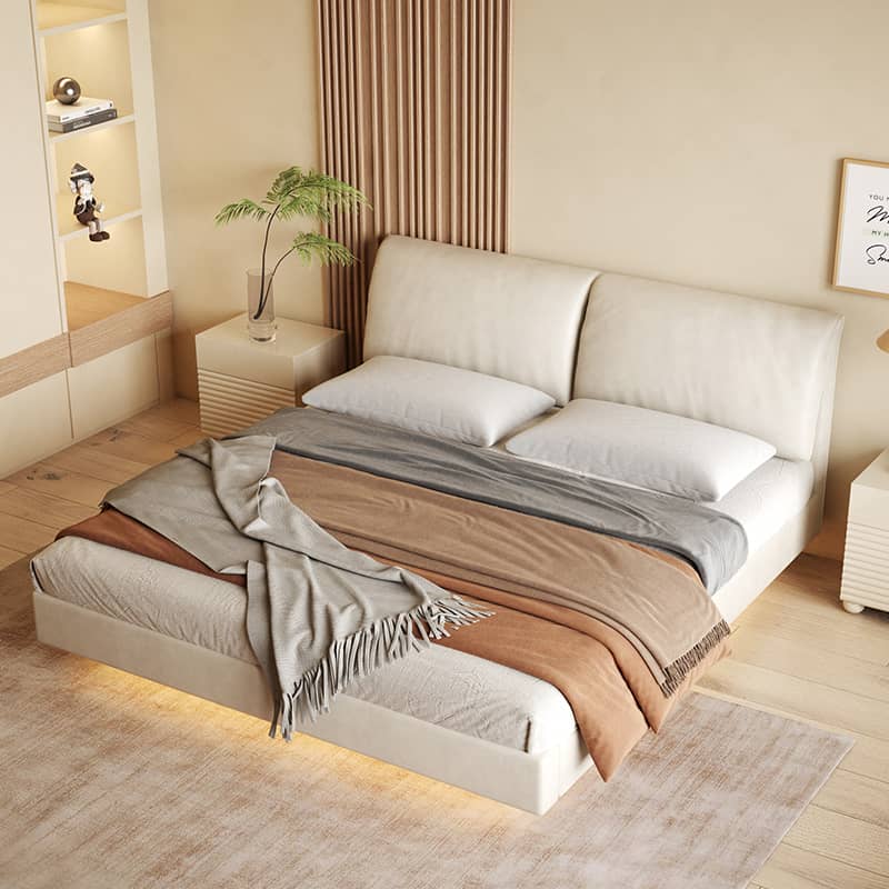 Off White Pine Bed in Premium Techno Fabric for Stylish Comfort yw-208