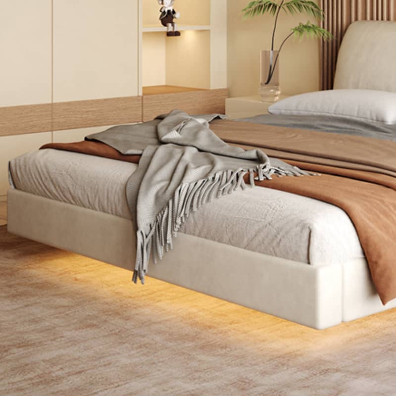 Off White Pine Bed in Premium Techno Fabric for Stylish Comfort yw-208