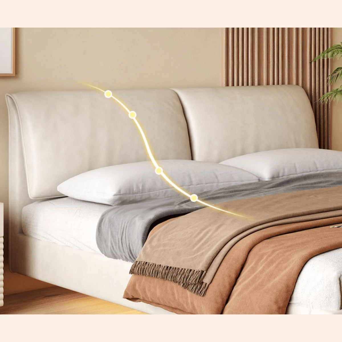 Luxurious Off-White PU Leather Bed with Solid Pine Frame for Ultimate Comfort yw-209