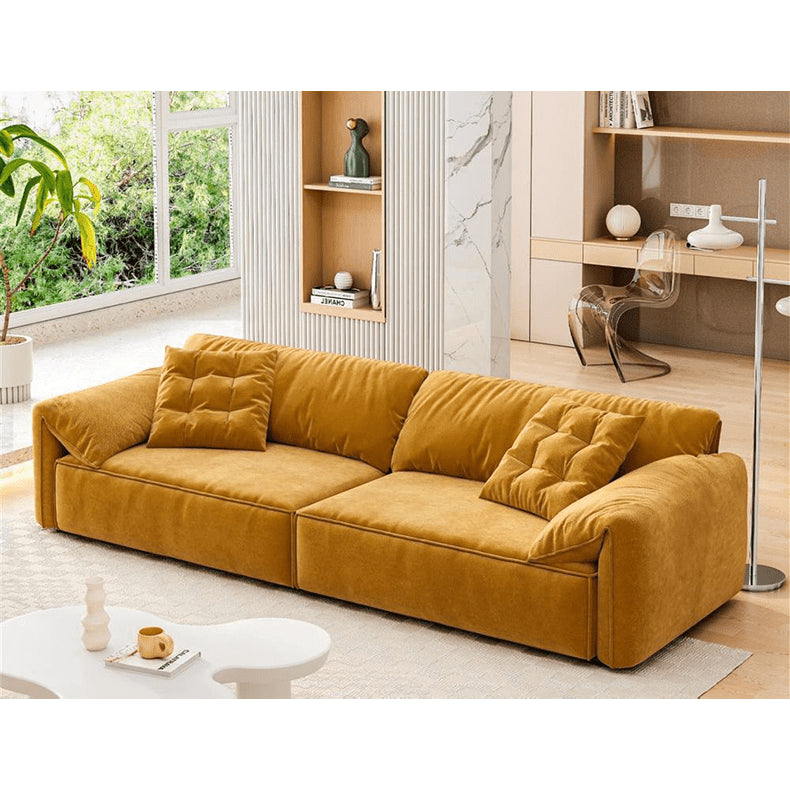 Off White and Yellow Techno Fabric Sofa with Black Accents - Modern Design for Stylish Living yw-214