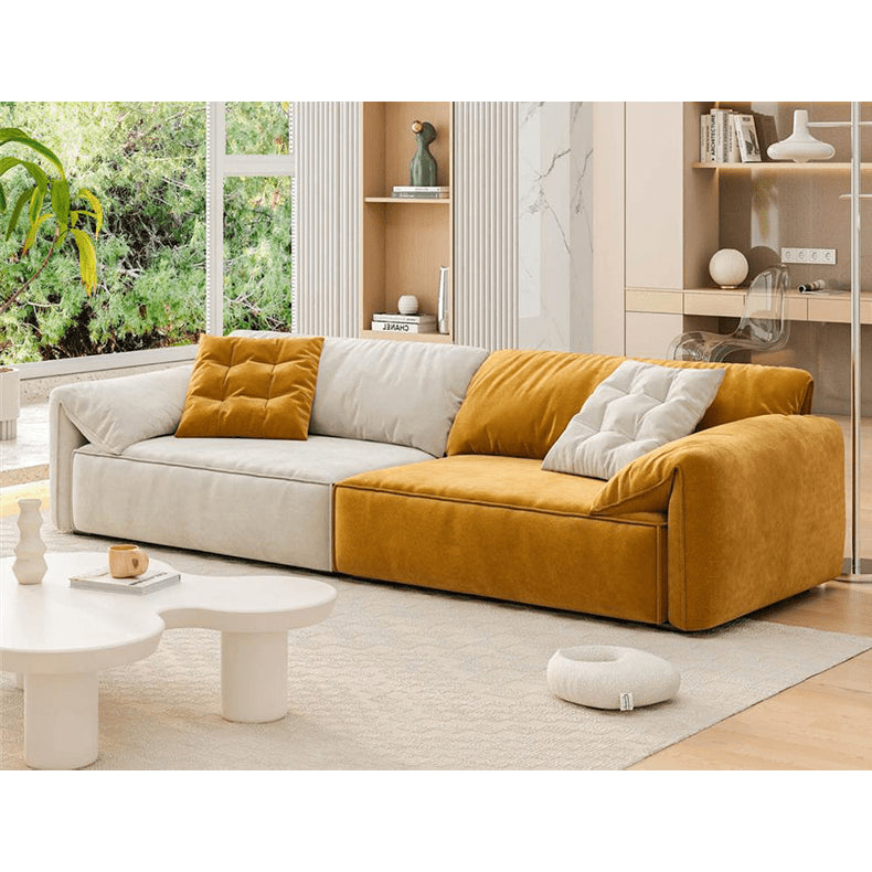 Off White and Yellow Techno Fabric Sofa with Black Accents - Modern Design for Stylish Living yw-214